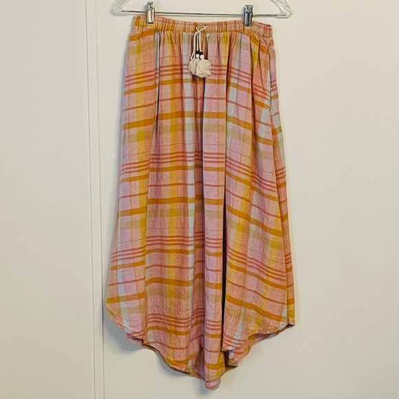 American Eagle Plaid Midi Skirt in Pink and Orange Size M Elastic Waist Boho - Picture 3 of 12